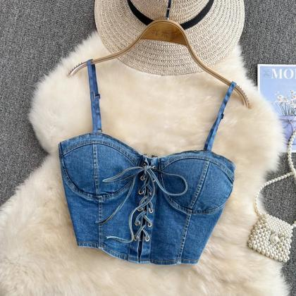 Denim Corset Top Lace Up