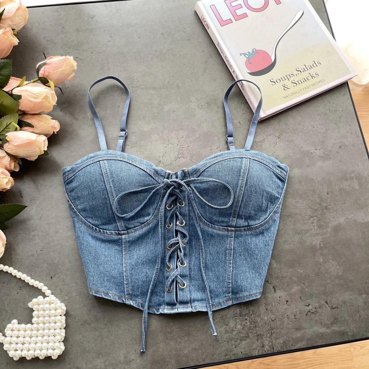 Denim Lace-up Corset Crop Top Bralette