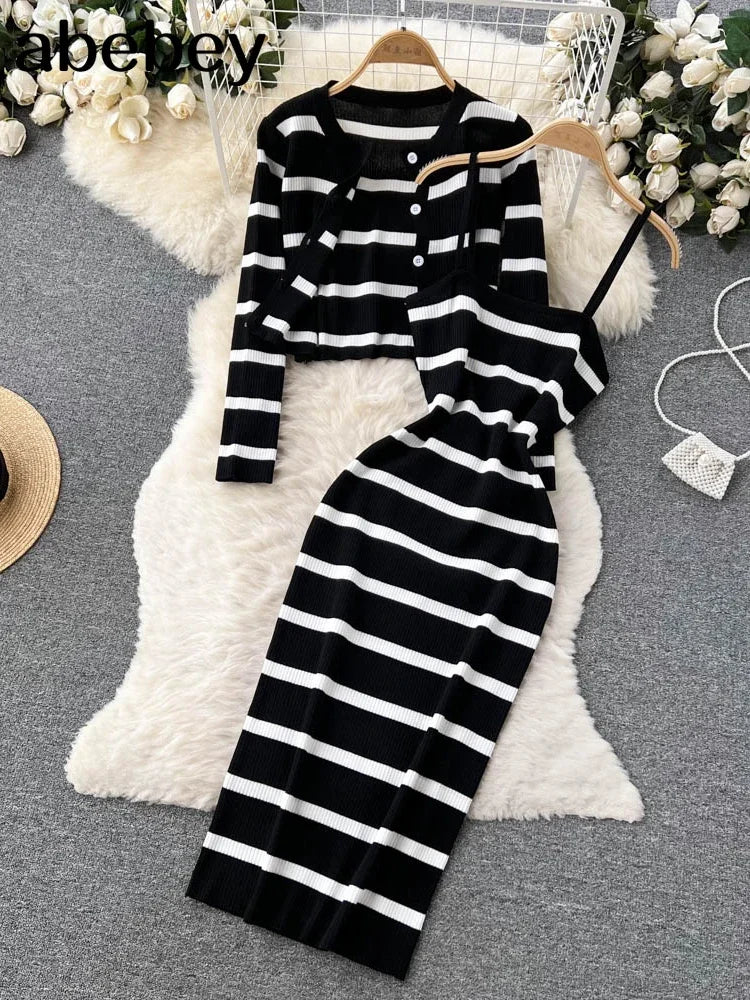 Black and white striped spaghetti strap dress hot sale
