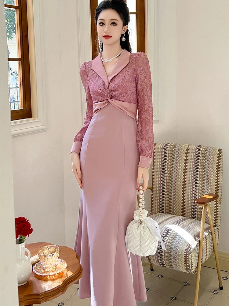 slate blue lace bridesmaid dresses Slate Blue Dress Mother Of The Bride A Line Lace Top Tea Length Chiffon Mother Of The Bride Dresses main image 1
