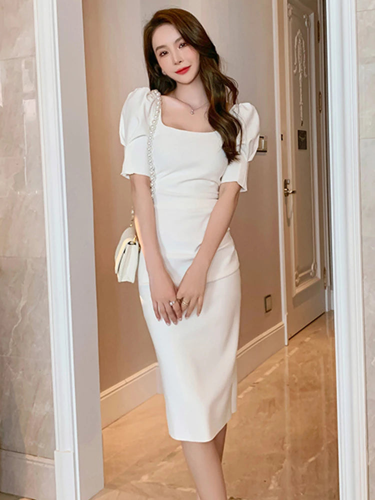 Cute Korean Style Dresses Graceful White Chiffon Long White Flowy Dress  With Fairy Layers And Ruffles