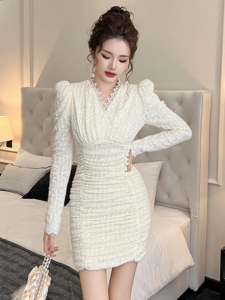 knee length dresses for ladies ASHLEYlauren 4852 – Strapless Lace Appliqué Semi-Sheer Mini Dress main image 0