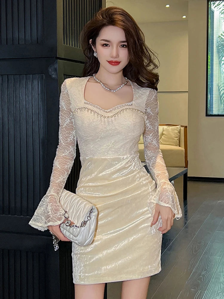 open lace back dress Cream Organza Party Dress with Lace 8 main image 0