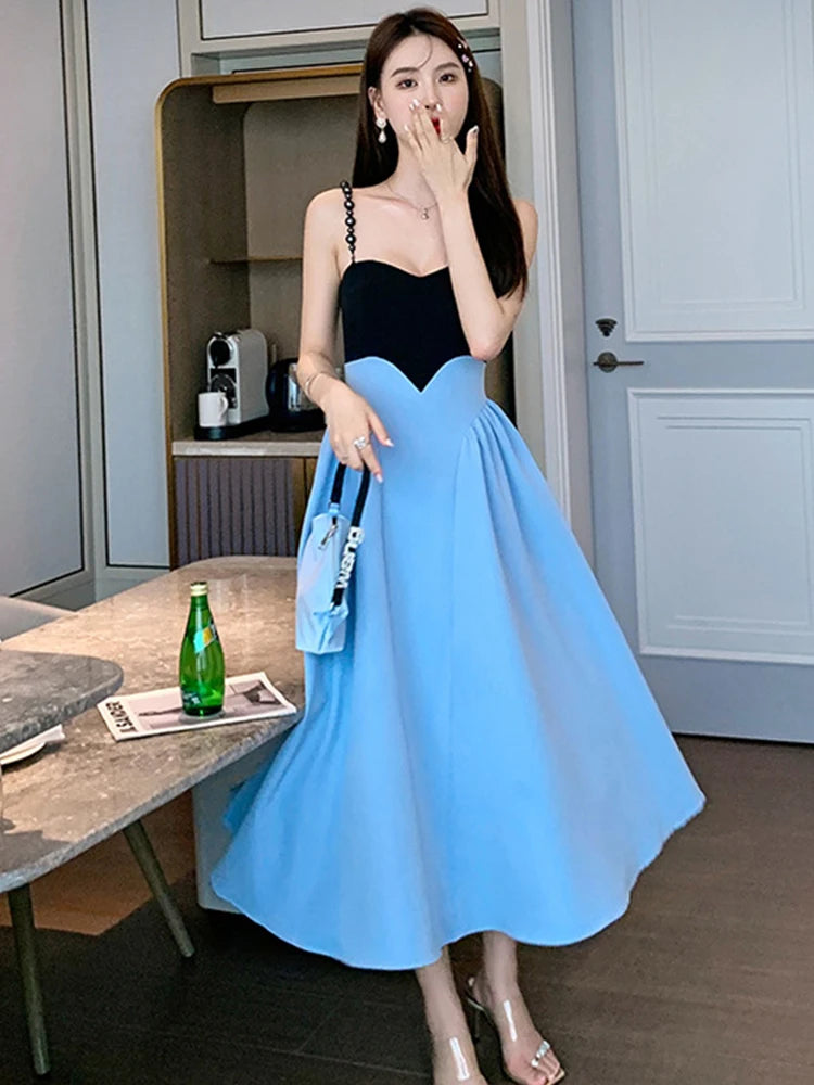 blue and black dress combination Royal Blue And Black V-Neck Prom Gown Evening Dresses
