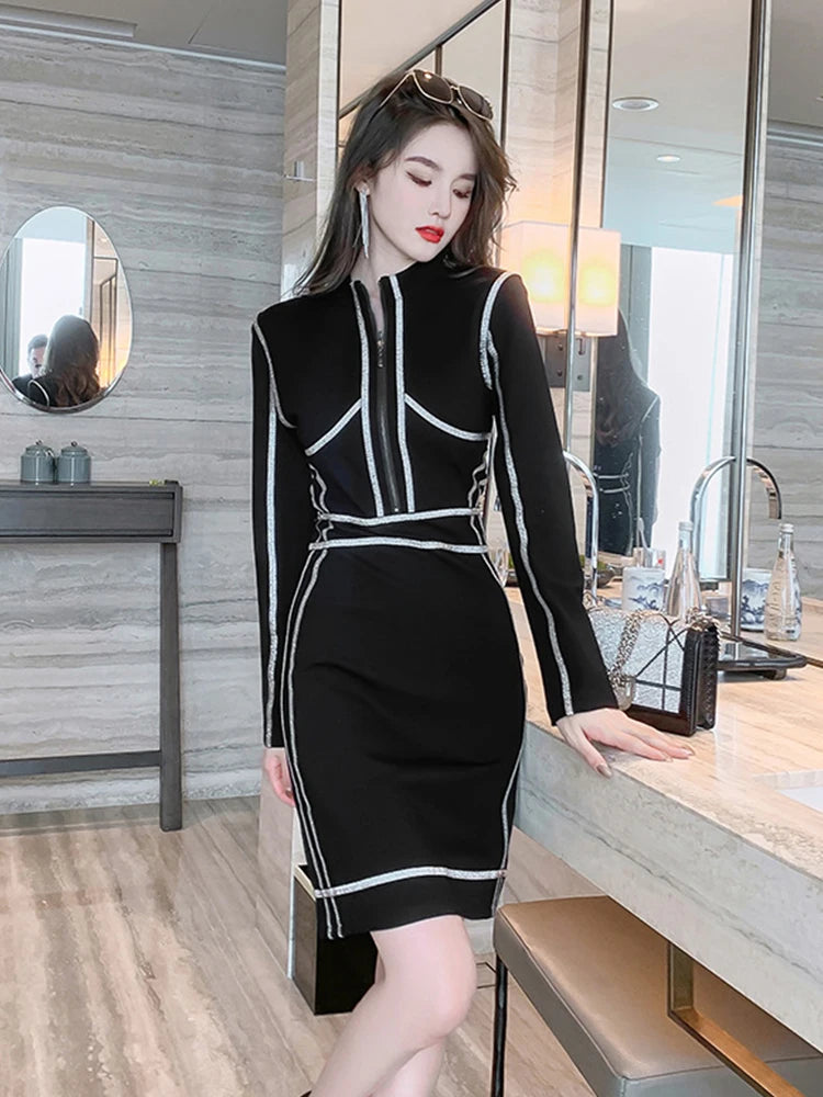 black long sleeve bodycon dress knee length Valiamcep Women's Long Sleeve Dress Mock Neck Bodycon Ribbed Knit Slim  Fitted High Neck Casual Mini Pencil Dresses Black XS at Amazon Women's  Clothing store