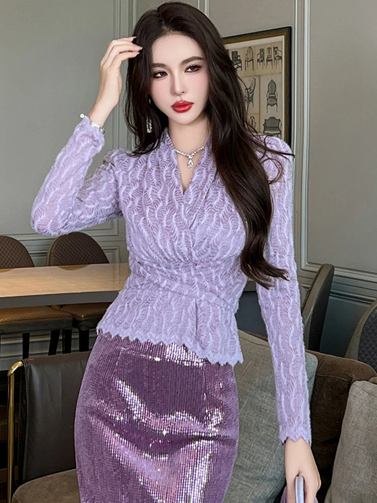 Purple skirt lace shirt hot sale