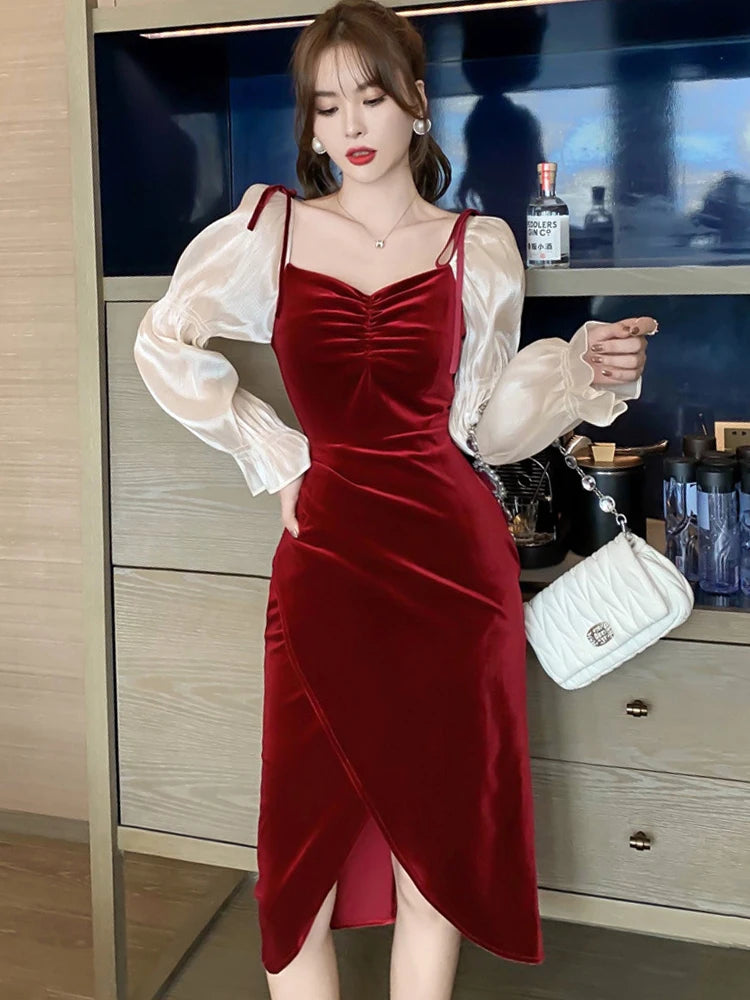 elegant velvet midi dress Elegant Velvet Sleeveless Midi Dress For Women