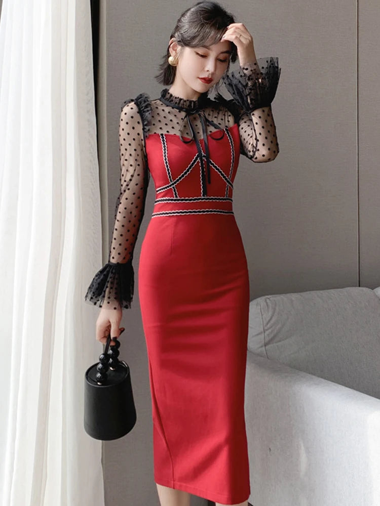 polka dot bodycon dress Vintage Illusion Polka Dot Bodycon Dress Orange,XL main image 0