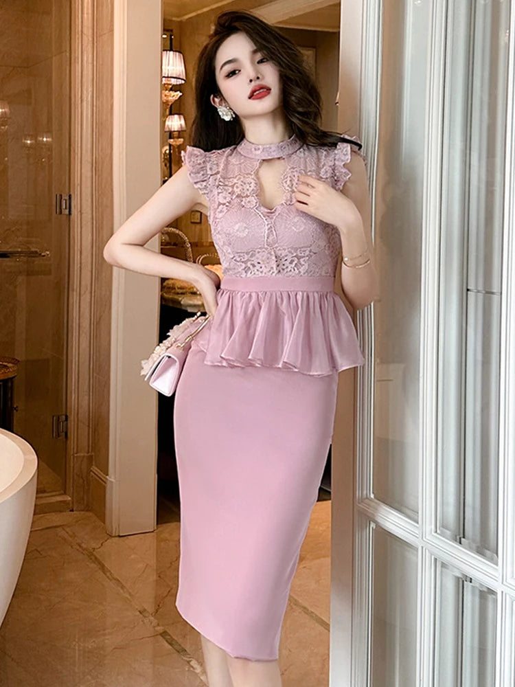 open lace back dress Sexyshine Women's V Neck Mesh Polka Dots Puff Sleeve Midi Dress Elegant  Wrap Ruffle Peplum Bodycon Pencil Dresses(24246BL,S) at Amazon Women's  Clothing store