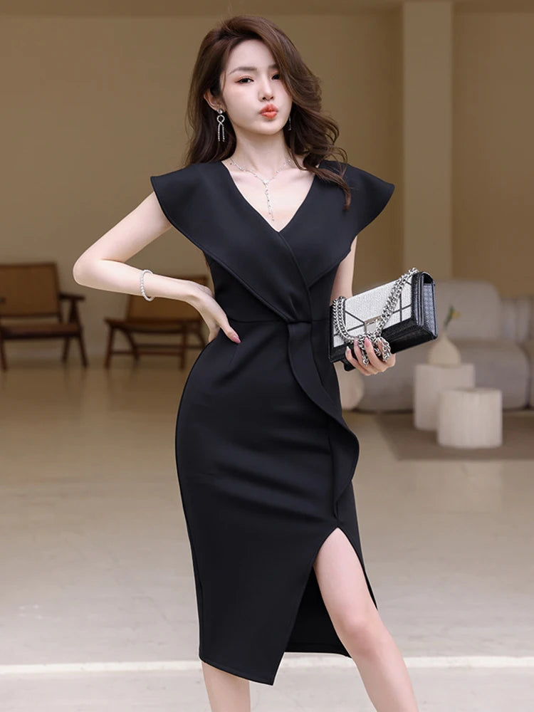 blue dress for baby girl Elegant Black Strapless Satin Bodycon Dress L / Black main image 0