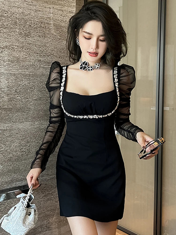 Elegant Black Dress With Sheer Sleeves Detailing on Luulla