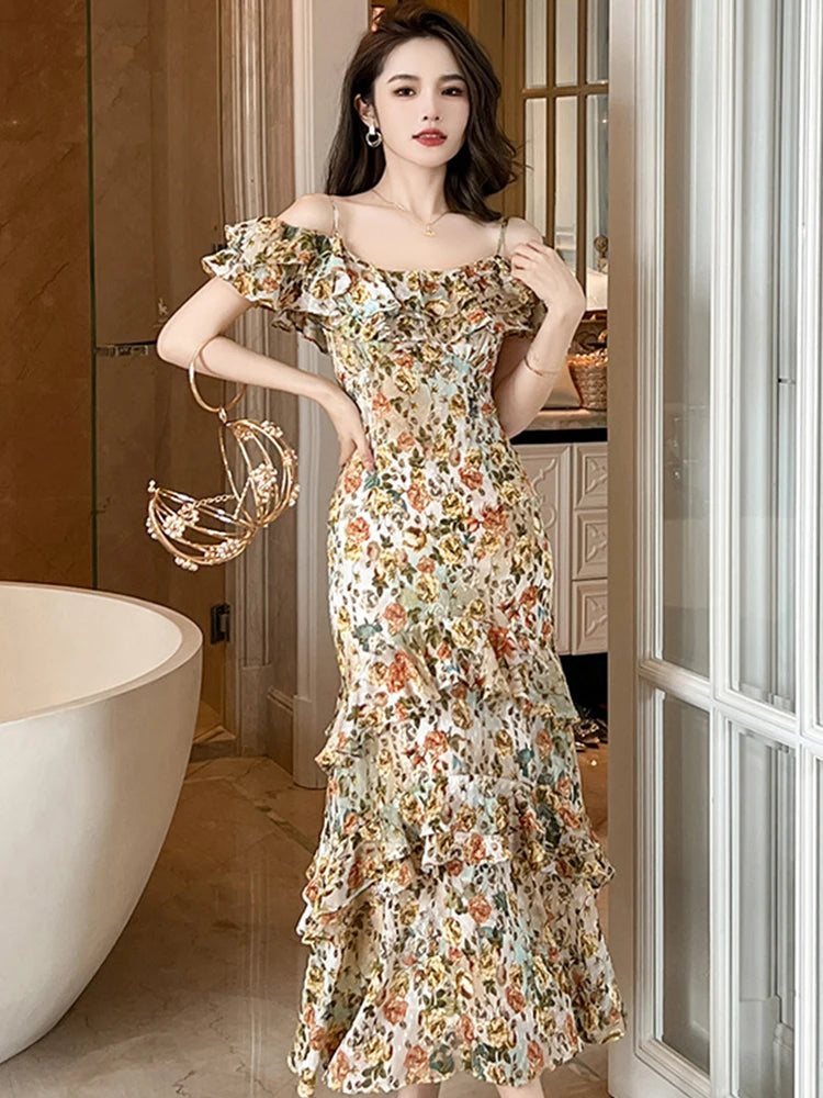 Floral Off-shoulder Ruffle Tiered Maxi Dress