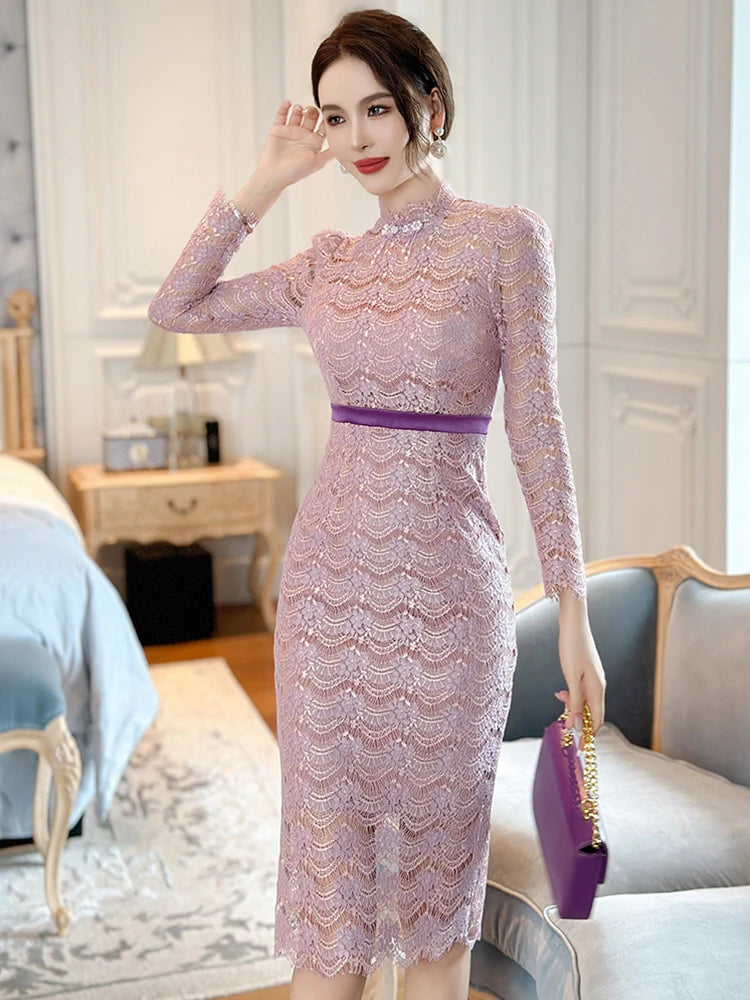 lilac lace bodycon dress Elegant Lavender Midi on Luulla lavender purple homecoming dress
