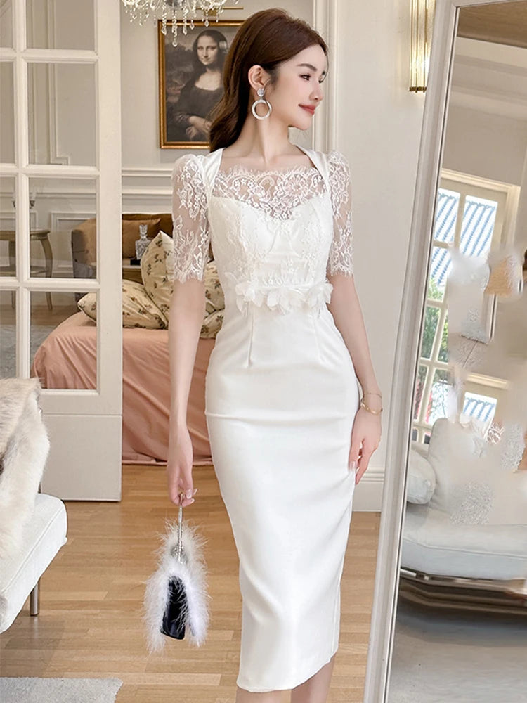 elegant lace midi dress Modest White Lace Midi Dress – Stylish Myla Lace Medium main image 0