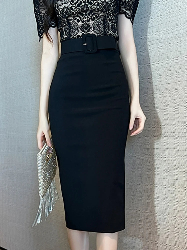 Elegant Black High-waisted Pencil Skirt Dress on Luulla