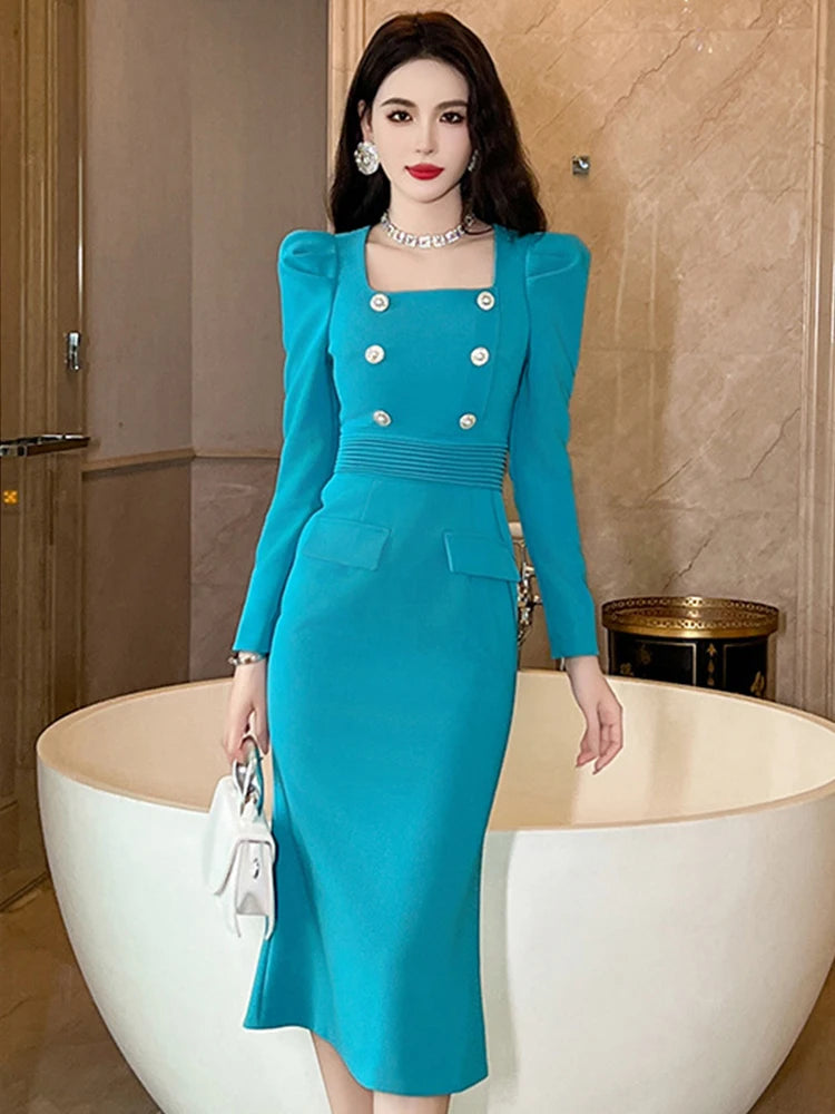 Double breasted midi dress shop