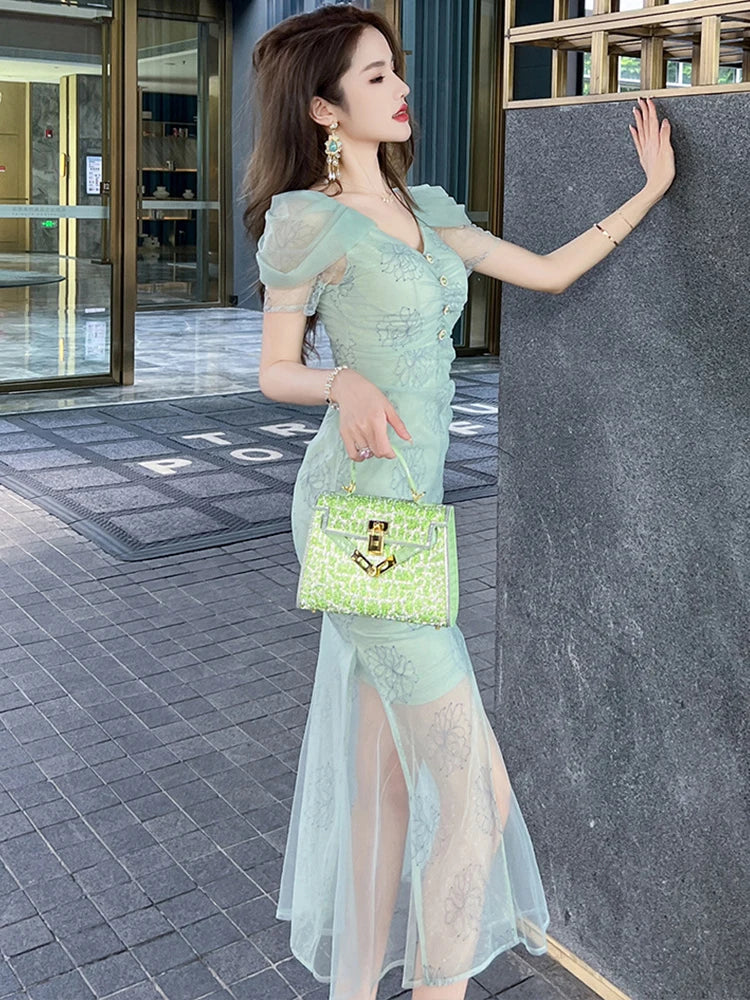mint green sheer dress Furlla Women Stylish Mint Green Sheer Spaghetti Straps Chiffon Long Prom  Dress – Furlla Official