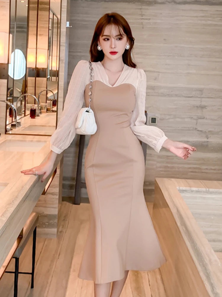 beige midi dress formal Elena Midi Dress - Beige main image 1