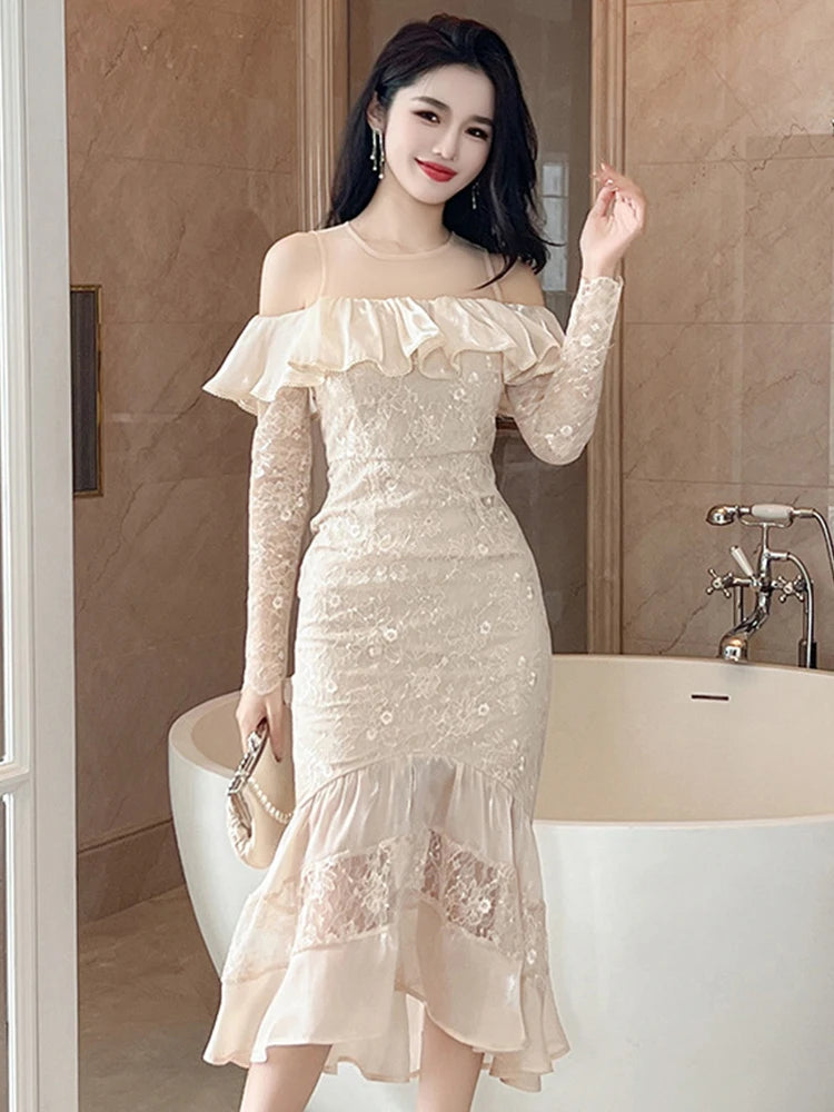 2 piece wedding dress lace Ivory Lace Beach Wedding Dresses Off the Shoulder Summer Beach Wedding  Dresses – SheerGirl