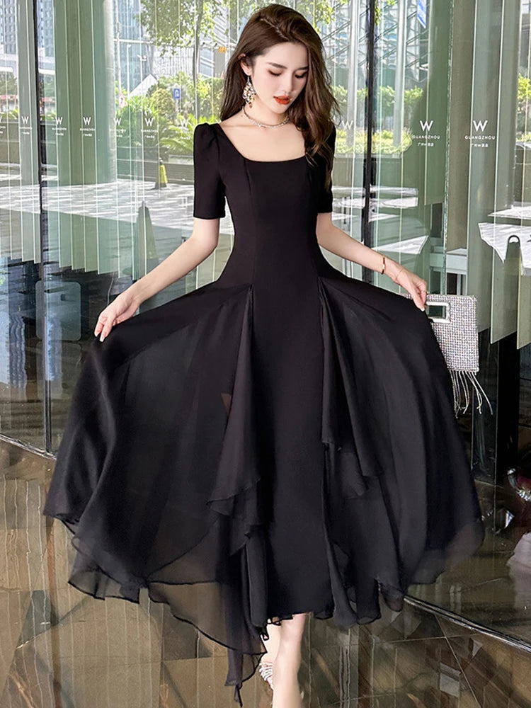 open lace back dress Sheer Bishop Sleeve Cocktail Dress with Leather Floral Applique Neckli –  Isoude