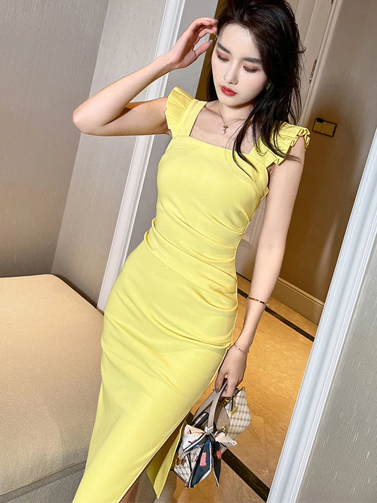 Ruffle sleeve bodycon dress discount
