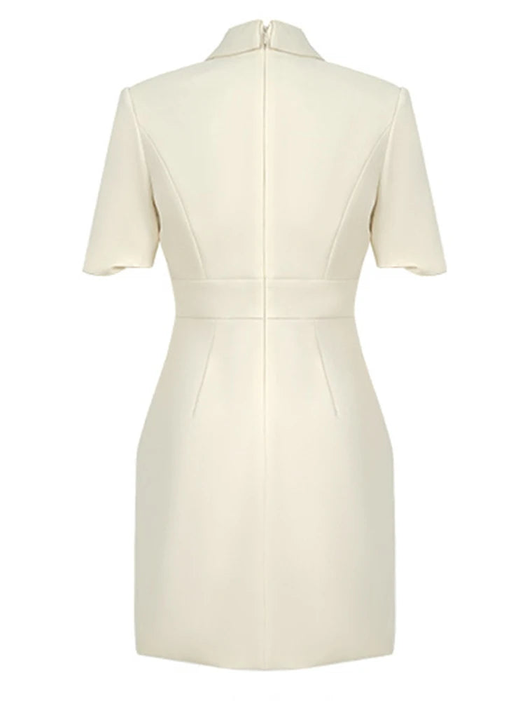white short sleeve blazer dress Etta | White Plunge-Neck Short Sleeved Blazer Mini Dress  Club L London