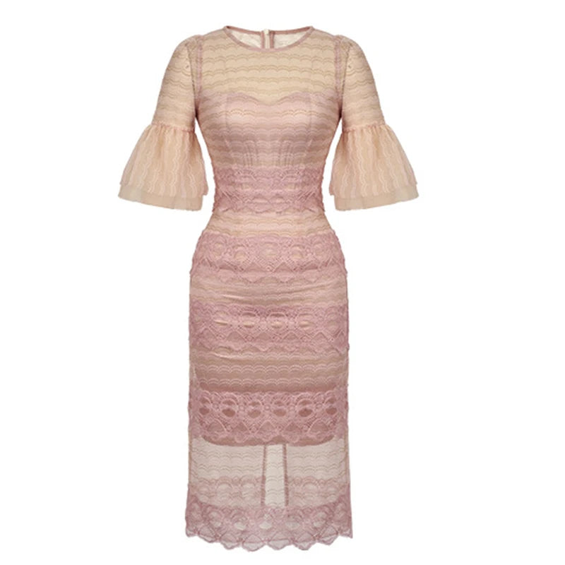 knee length dresses for ladies Long Sleeve Pink Lace Jacket 10 / Pink Carnation main image 1