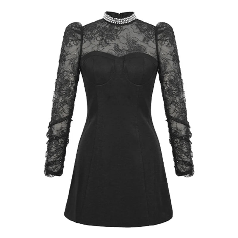 Elegant Black Lace Long Sleeve Cocktail Dress on Luulla