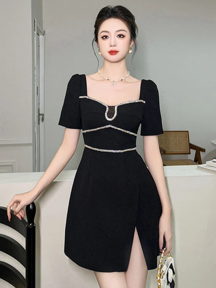 knee length dresses for ladies Emilia Rhinestone Dress (Black) main image 0