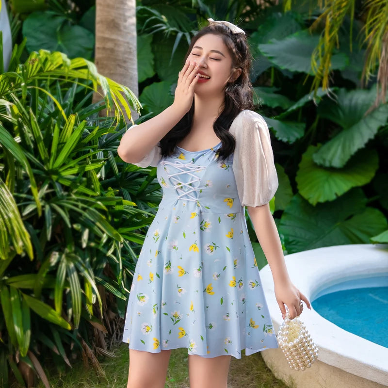 Blue Floral Summer Dress With Puff Sleeves on Luulla