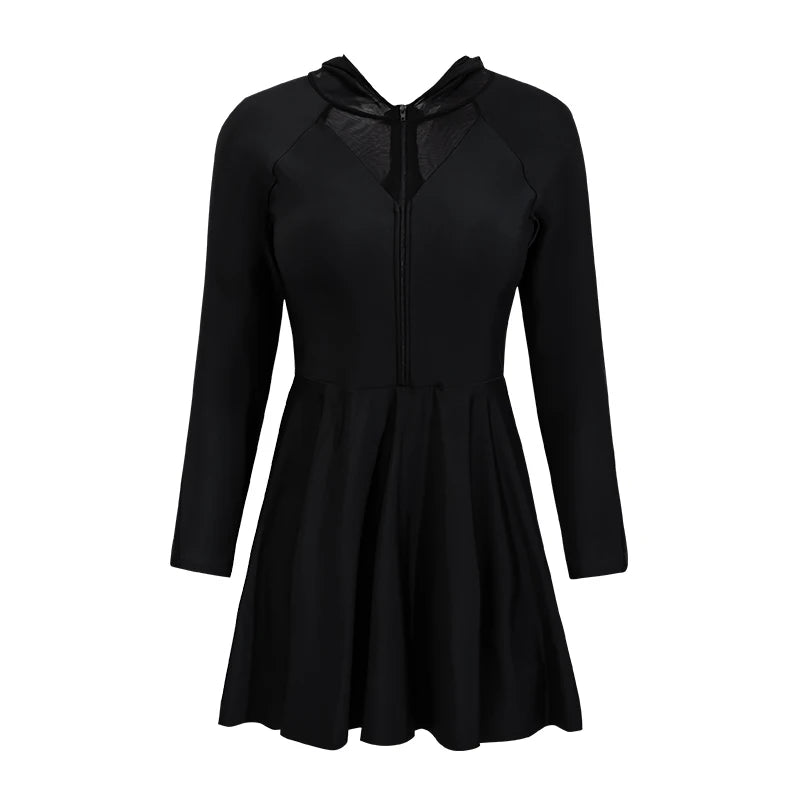 knee length dresses for ladies Cameo High Neck Flocked Mesh Insert Skater Mini Dress – Disturbia