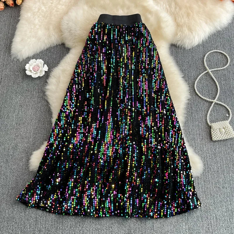 Multicolor sequin maxi skirt sale