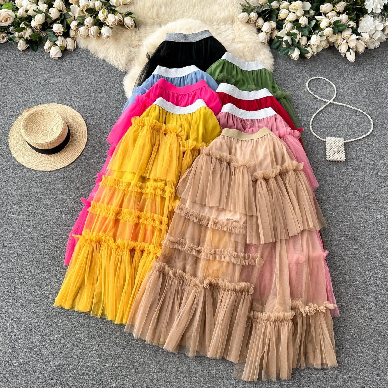 Multi Color Layered Tulle Skirt for Women