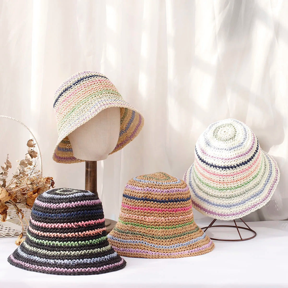 Handmade Colorful Striped Crochet Bucket Hats on Luulla display picture 2