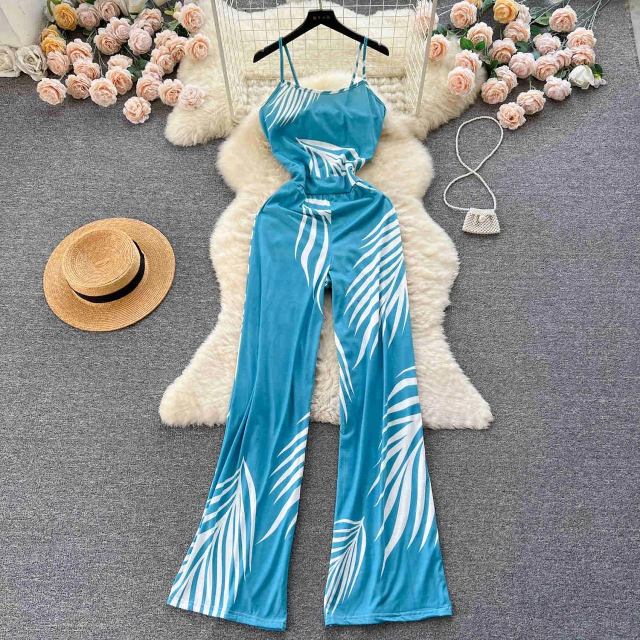 Tropical leaf jumpsuit sale