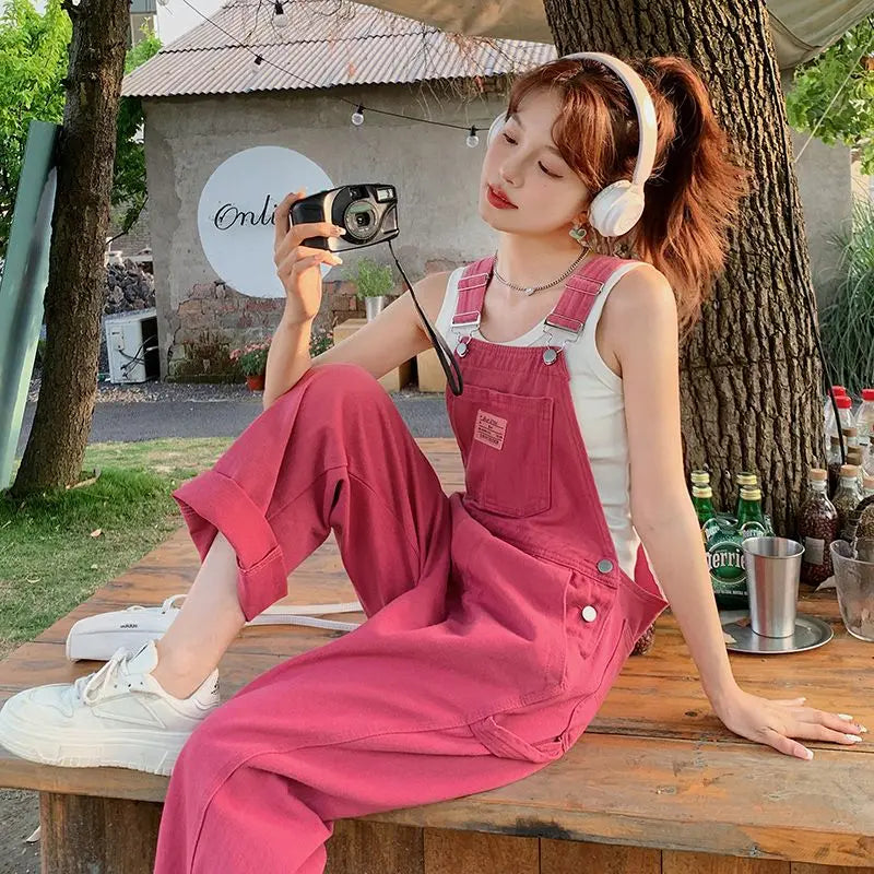 Pink denim overalls clearance