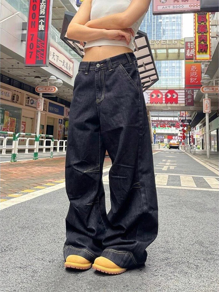 Vintage High-waist Wide-leg Baggy Denim Jeans