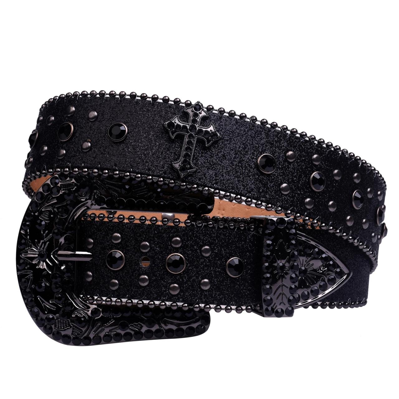 Gothic Black Studded Cross Leather Belt on Luulla