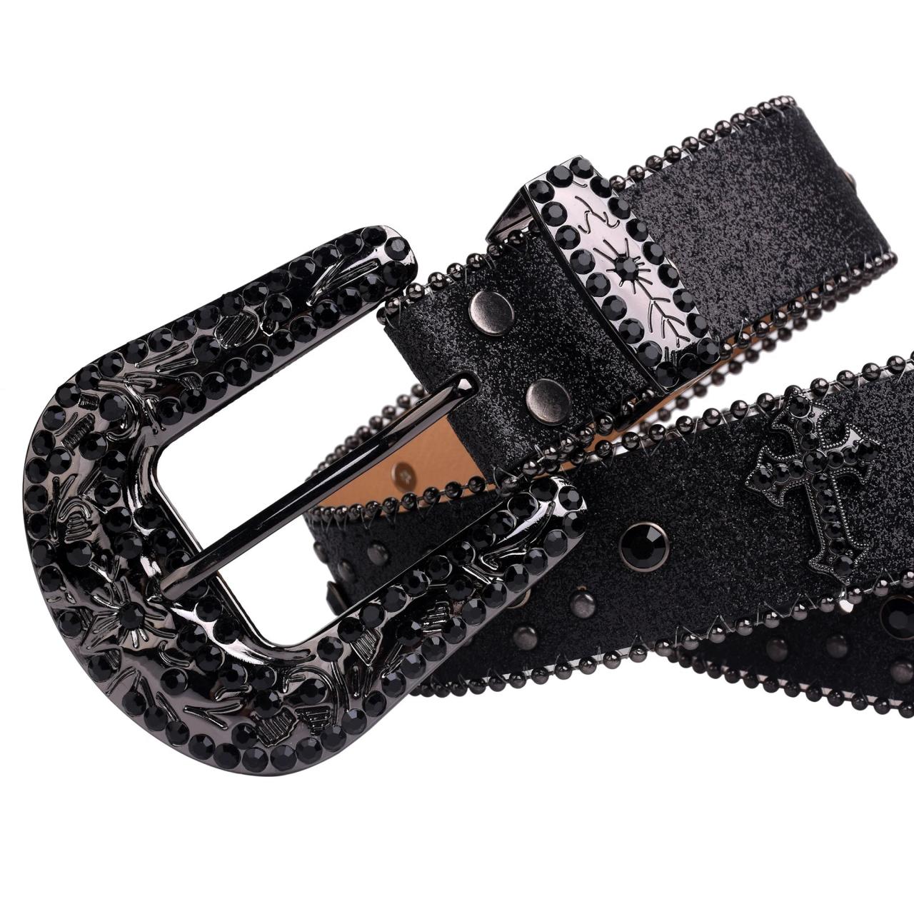 Tylie Malibu Black Studded Leather Belt with Decorative Cross Buckle Beltiscool 1 1/2 main image 2
