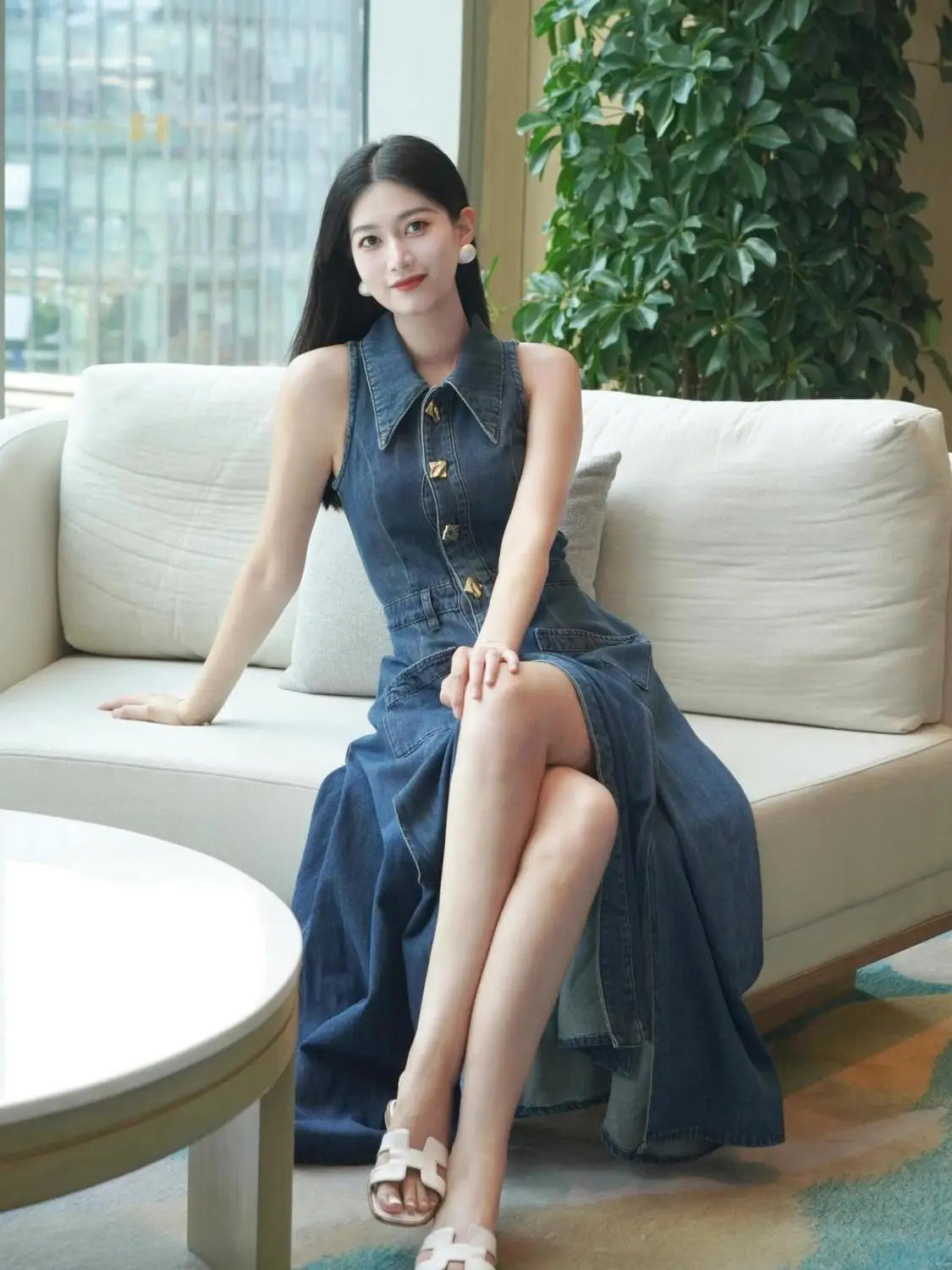 chinese dress ladies DONT MESS WITH ME COLLARED DENIM MAXI DRESS – AKIRA main image 1