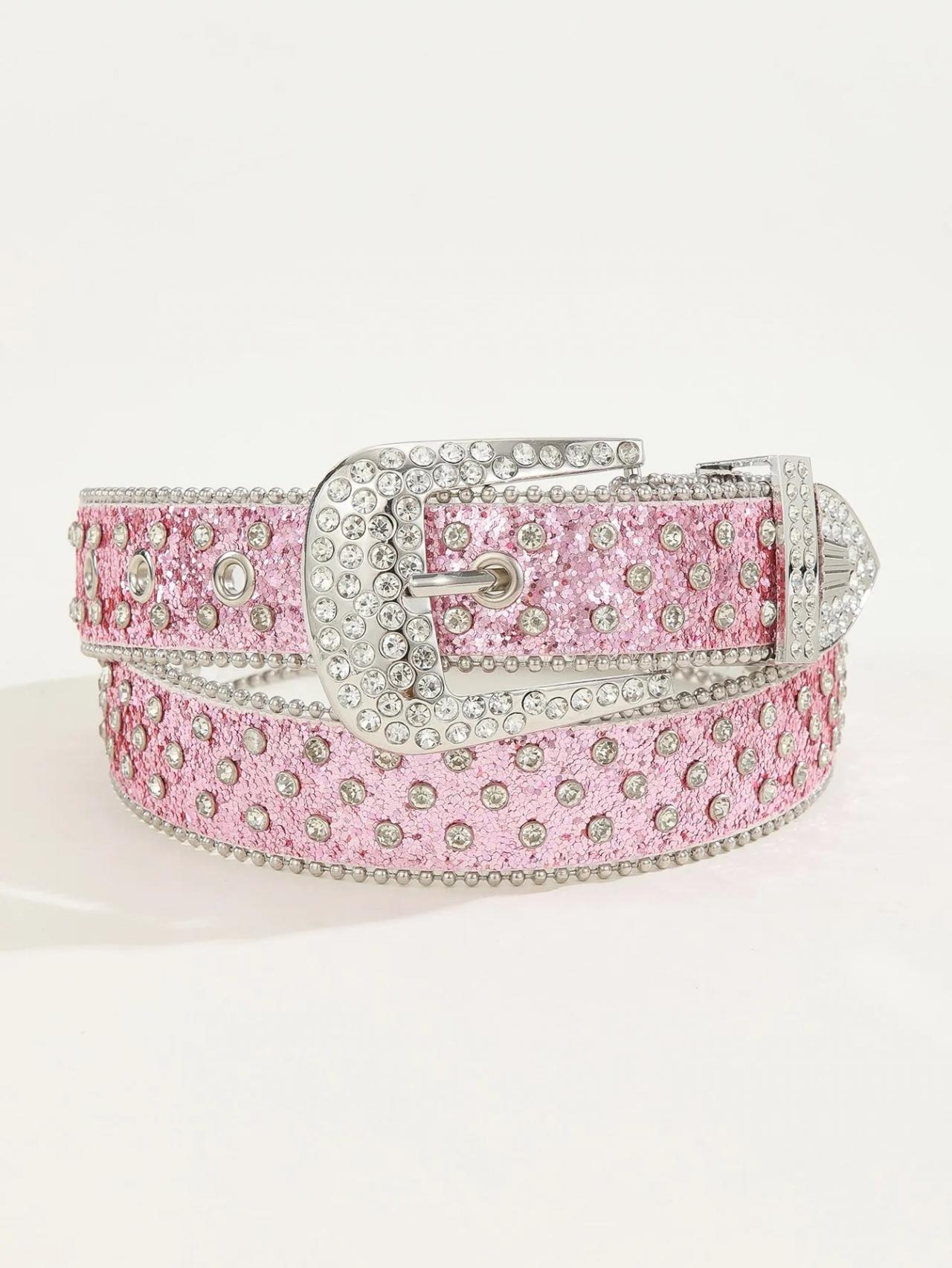 『1年保証』 Pink Rhinestone Studded Leather Belt With Buckle on Luulla 小物