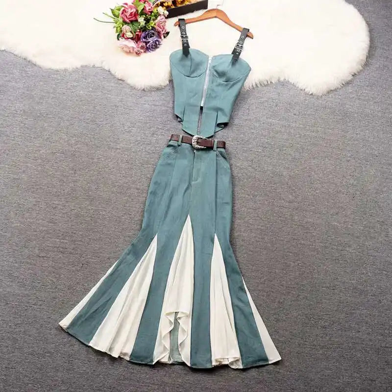 Chic Two-piece Dress With Flared Skirt
