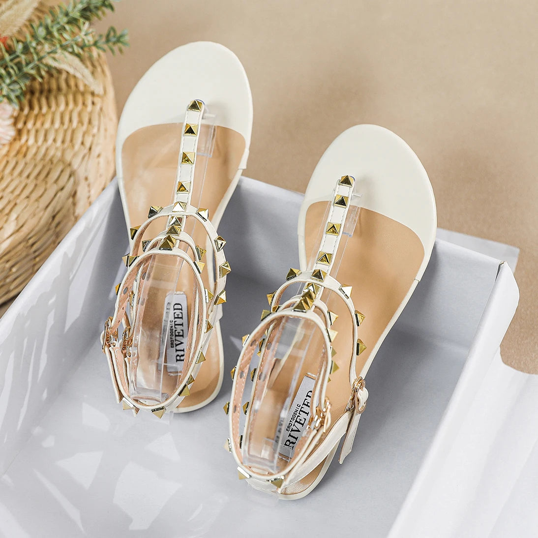 White studded gladiator sandals discount