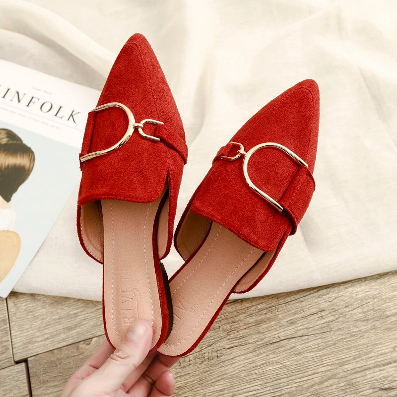 Womens Red Suede Pointed Toe Mules Shoes on Luulla
