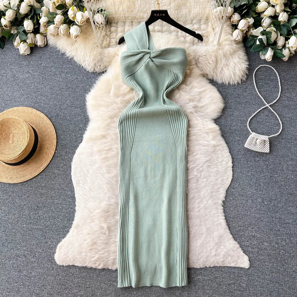 Elegant Mint Green Bow Bodycon Midi Dress on Luulla