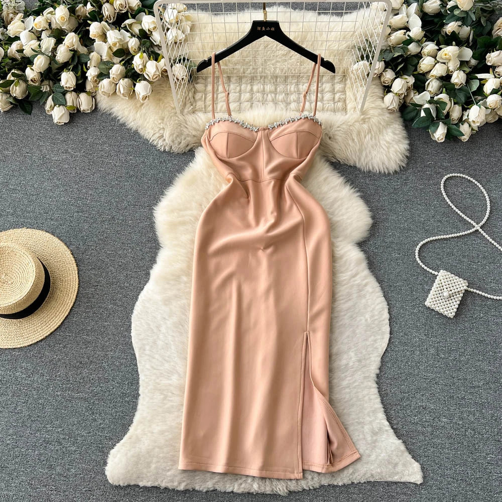 elegant pearl dress Pearl-Embellished Long Sleeve Formal Dress A0997 Blush / 2