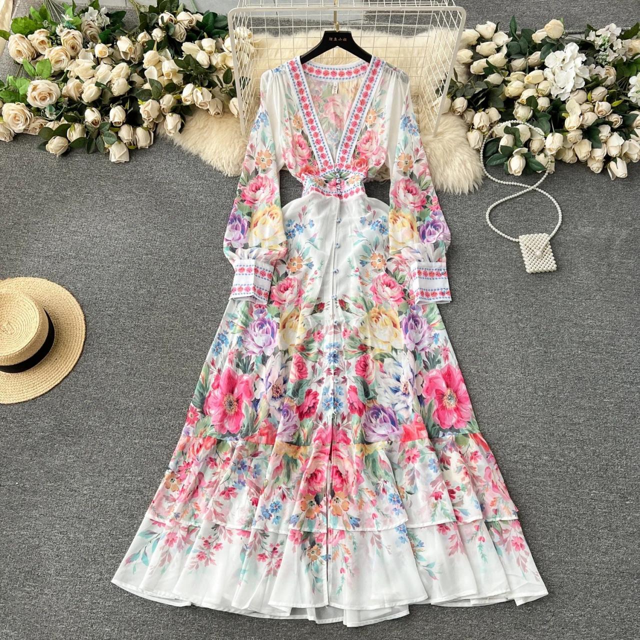 chinese dress ladies Baltic Born Womens Montaigne Ruffle Maxi Dress | Light Blue Floral main image 1