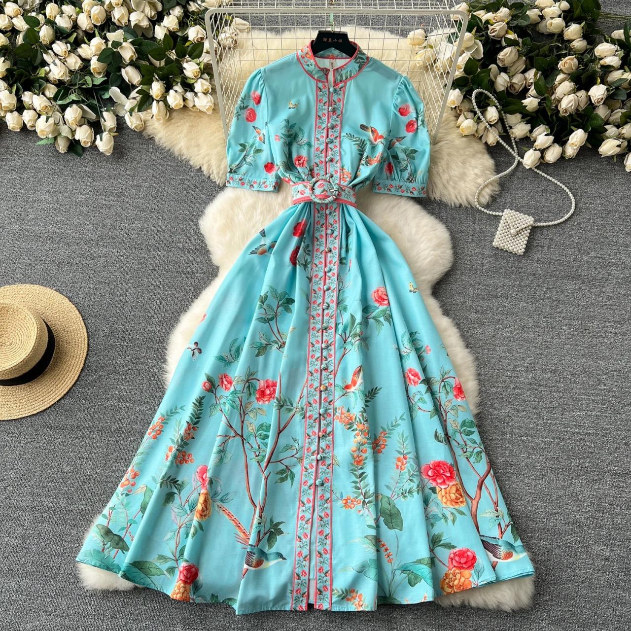 Elegant Floral Embroidered Vintage Long Maxi Dress