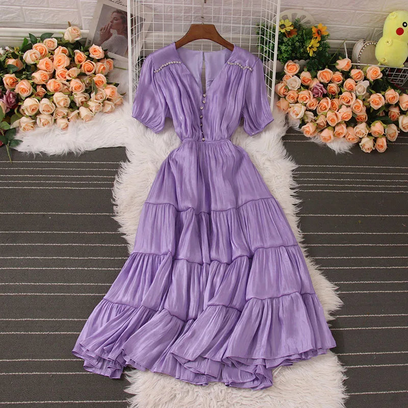 chinese dress ladies Lavender Tier Dress S main image 1
