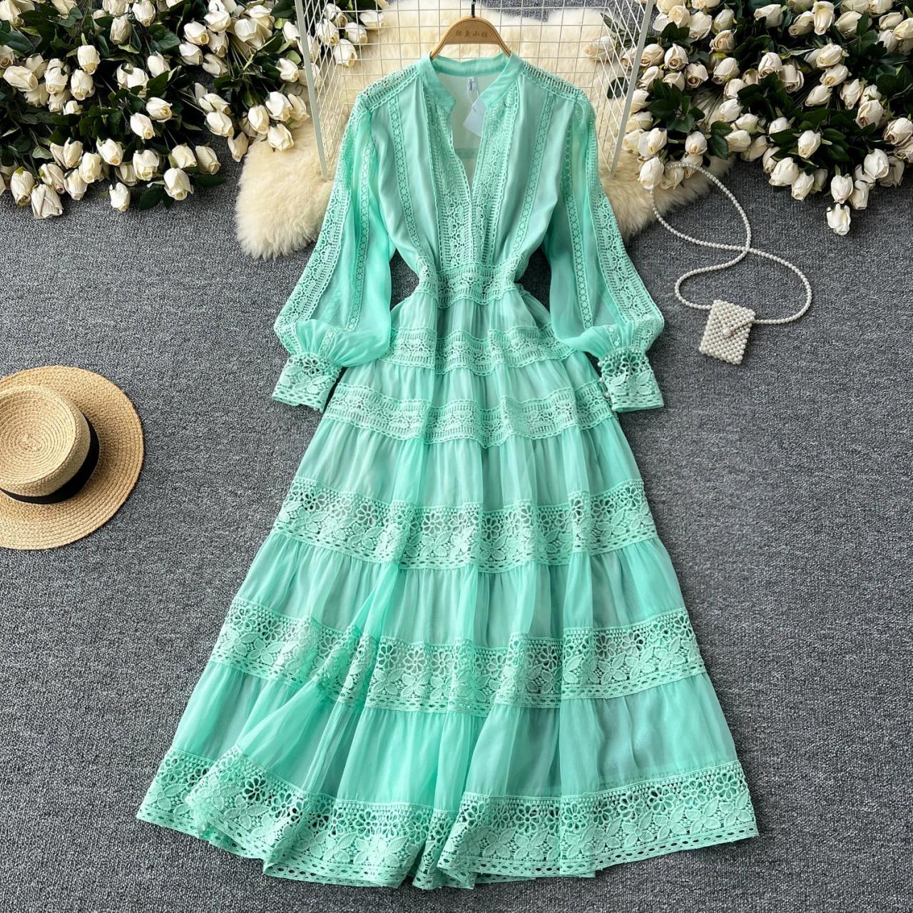 fitted lace wedding dress Elegant Mint Green Pretty Sequin Dress with Cape Sleeves main image 1